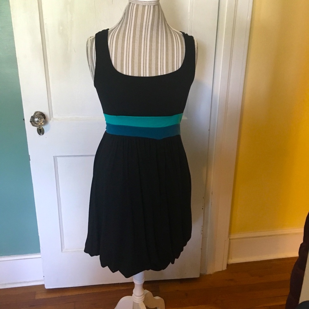 Vtg Y2k Mande Black and Teal Skater Dress